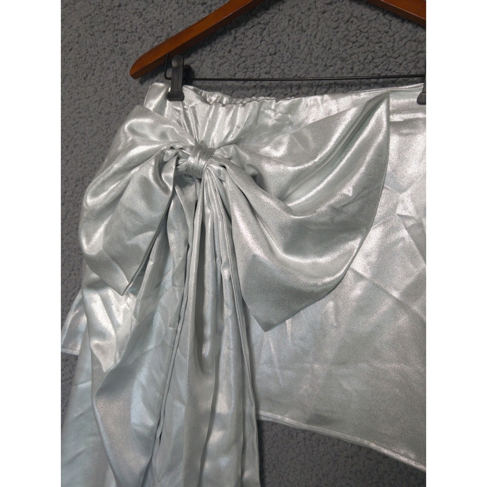 Johnny Wujek Silver Metallic Giant Bow Rave Festival Mini Skirt Women 13 NWT $69 - Picture 6 of 16